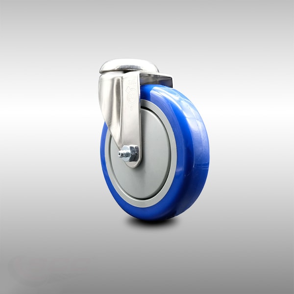 5 Inch 316SS Blue Polyurethane Wheel Swivel Bolt Hole Caster